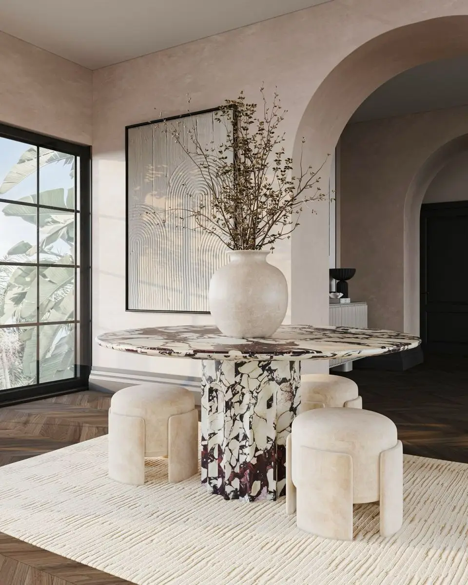 Handcrafted marble tables and mosaic compositions