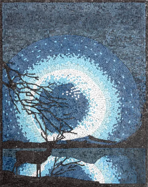Moongrove handcrafted marble mosaic wall decor featuring serene moonlit landscape