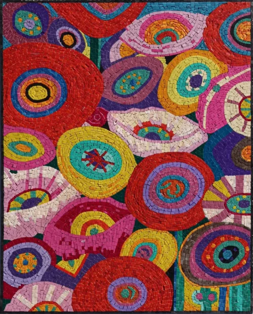 Handcrafted artistic mosaic capturing profound emotion and introspection – Kaleido Flora design.