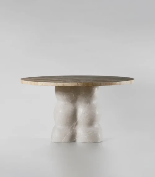 Vanilla beige marble dining table with four-pillar base