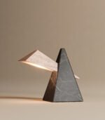 Meridian lamp side view showing geometric stone profile