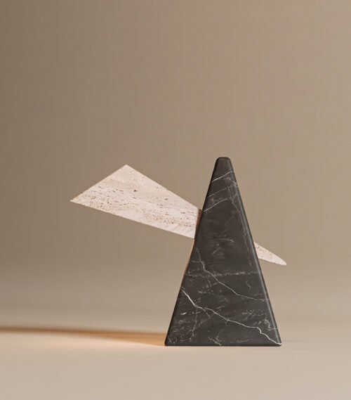 Meridian angular marble lamp — bold geometric design in natural stone