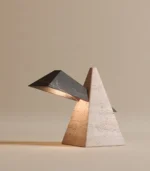 Polished black and beige stone lamp — two-tone finish